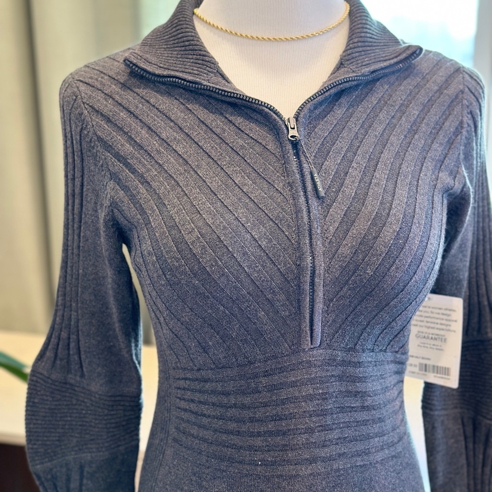 NWT Athleta Charcoal Zip-Neck Ribbed Mini Dress - Picture 2 of 10